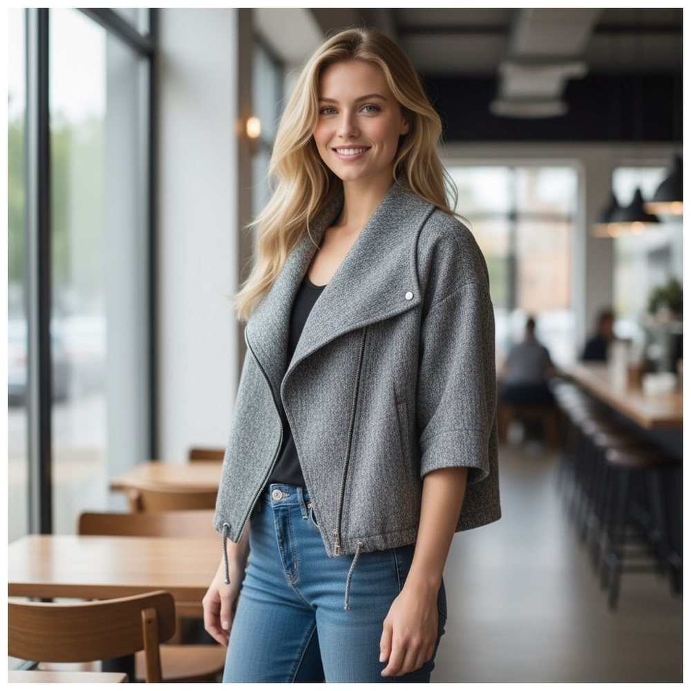 Jon Women's Gray Basic Jacket Size 4 Casual Solid